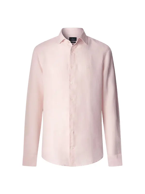 Hackett Men's Tailored Fit Garment Dyed Linen Shirt - Baby Pink Image 1