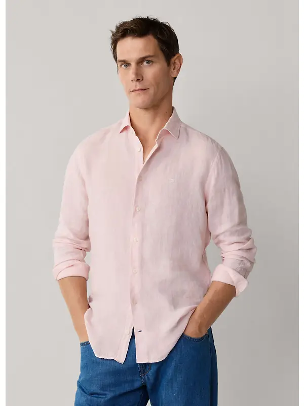 Hackett Men's Tailored Fit Garment Dyed Linen Shirt - Baby Pink Image 2
