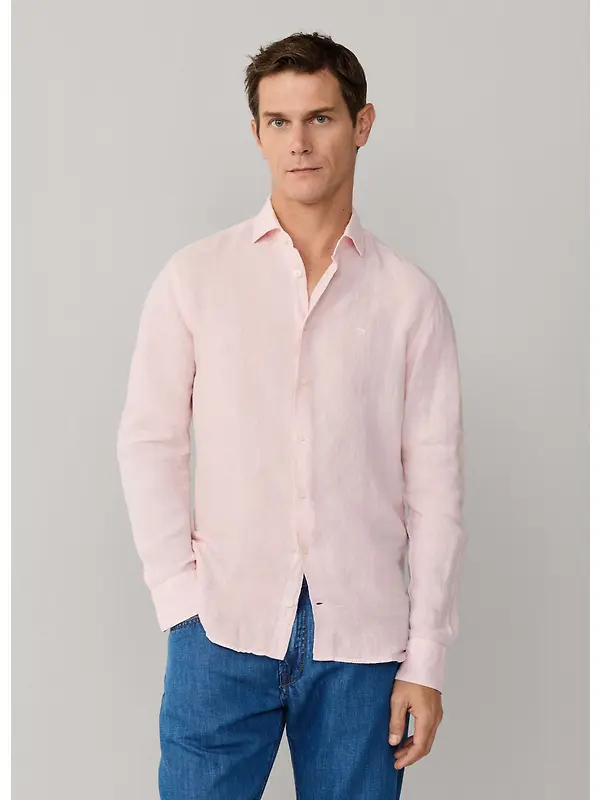 Hackett Men's Tailored Fit Garment Dyed Linen Shirt - Baby Pink Image 3