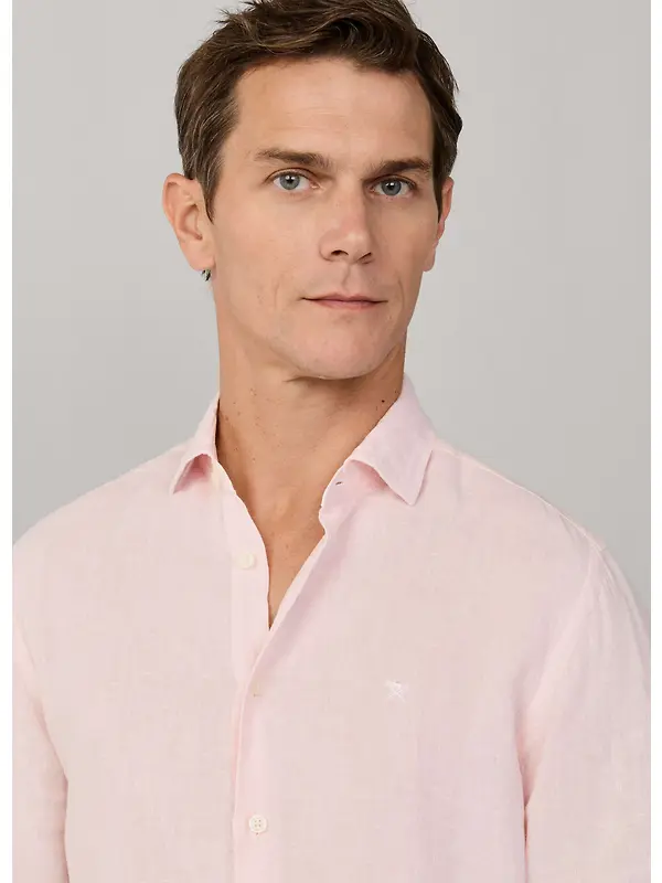 Hackett Men's Tailored Fit Garment Dyed Linen Shirt - Baby Pink Image 4