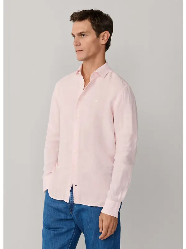 Hackett Men's Tailored Fit Garment Dyed Linen Shirt - Baby Pink Image 5