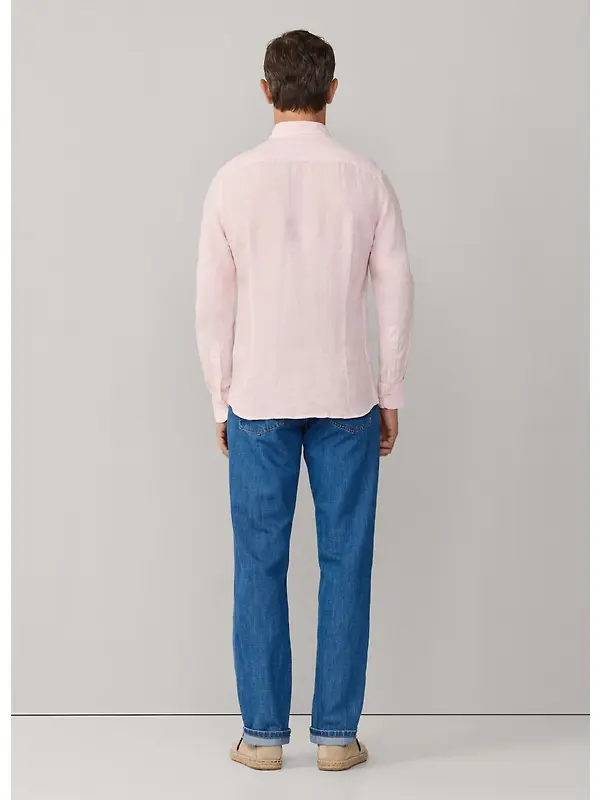 Hackett Men's Tailored Fit Garment Dyed Linen Shirt - Baby Pink Image 6