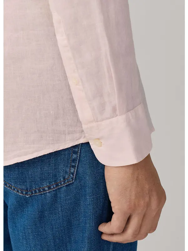 Hackett Men's Tailored Fit Garment Dyed Linen Shirt - Baby Pink Image 7
