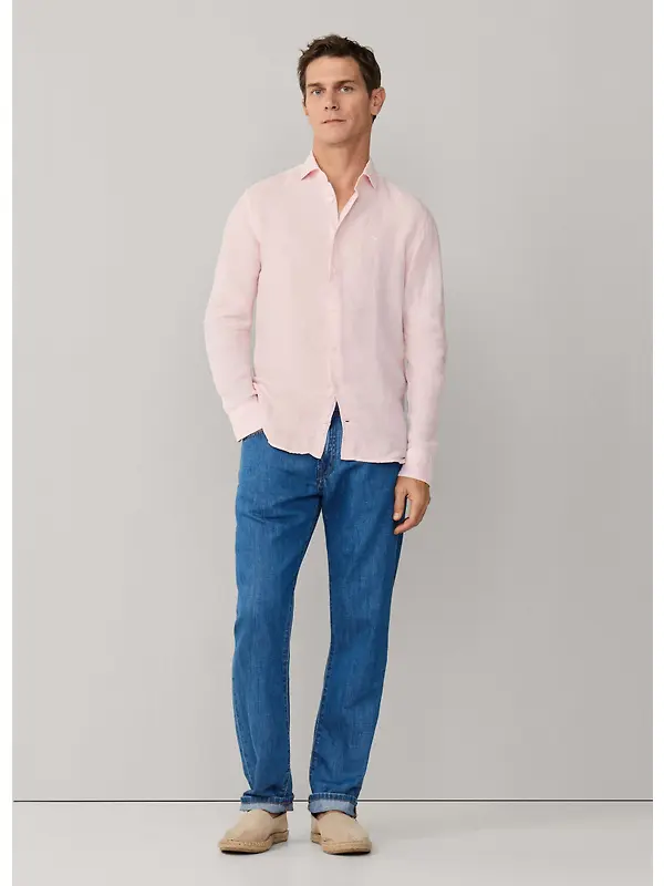 Hackett Men's Tailored Fit Garment Dyed Linen Shirt - Baby Pink Image 8