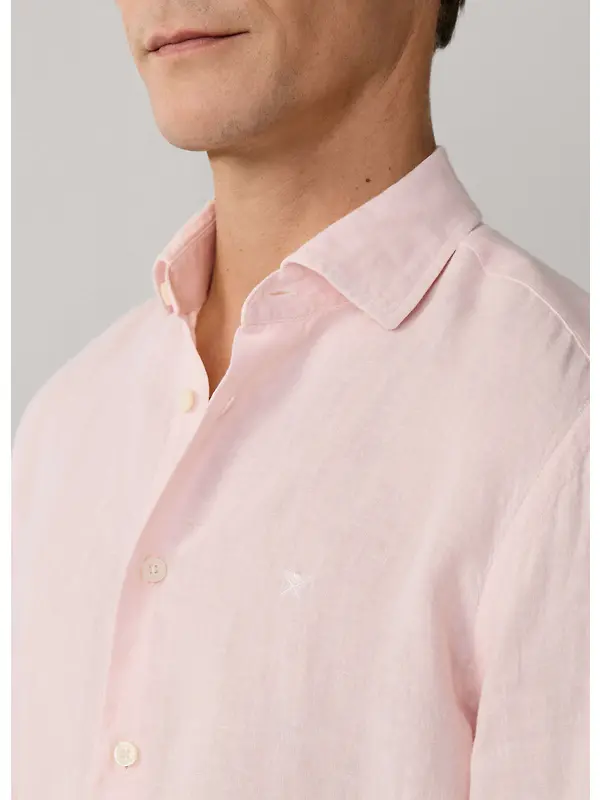 Hackett Men's Tailored Fit Garment Dyed Linen Shirt - Baby Pink Image 9