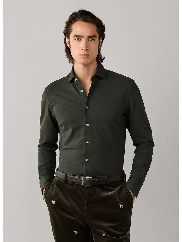Hackett Men's Tailored Fit Melange Jersey Shirt - Hunter Green Image 5