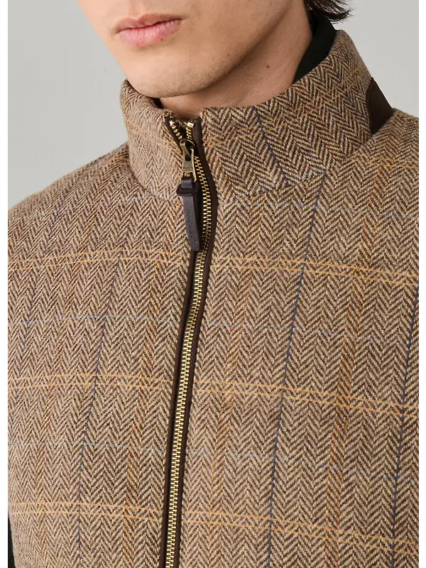 Hackett Men's Wool Blend Tattersall Padded Gilet - Tetley Beige Image 8