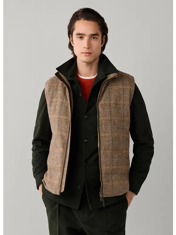 Hackett Men's Wool Blend Tattersall Padded Gilet - Tetley Beige Image 5