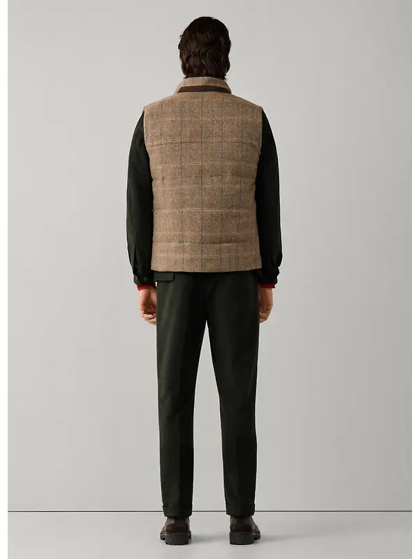 Hackett Men's Wool Blend Tattersall Padded Gilet - Tetley Beige Image 4