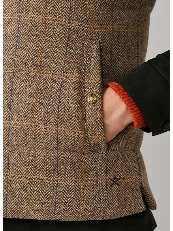 Hackett Men's Wool Blend Tattersall Padded Gilet - Tetley Beige Image 9