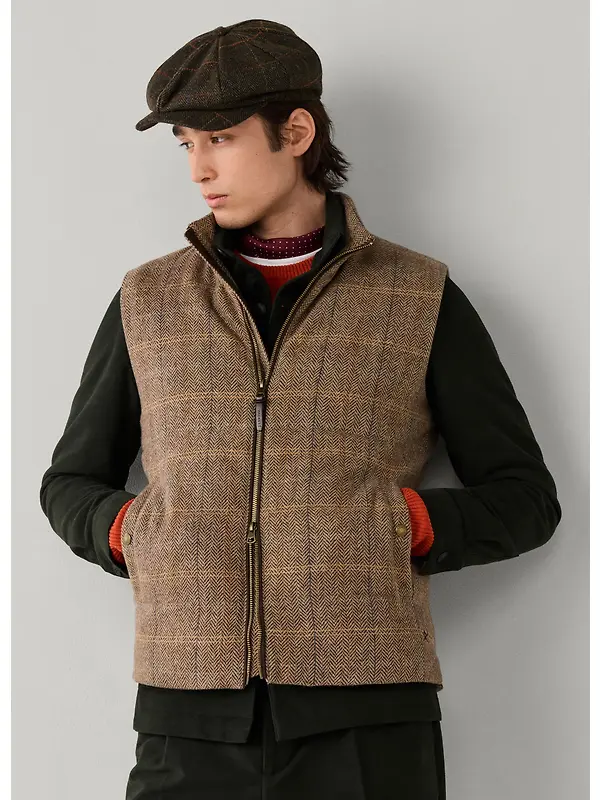 Hackett Men's Wool Blend Tattersall Padded Gilet - Tetley Beige Image 7