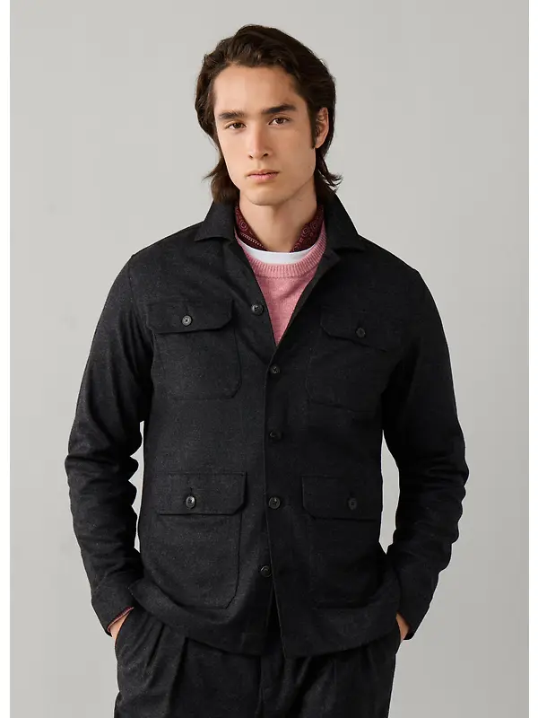 Hackett Men's Stretch Cashmere 4 Pocket Overshirt - Charcoal Grey Image 2