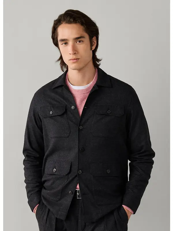 Hackett Men's Stretch Cashmere 4 Pocket Overshirt - Charcoal Grey Image 4