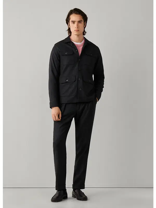 Hackett Men's Stretch Cashmere 4 Pocket Overshirt - Charcoal Grey Image 5