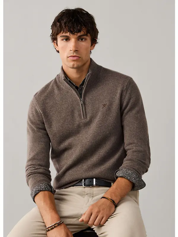 Hackett Men's Lambswool Quarter Zip Jumper - Putty Beige Image 2
