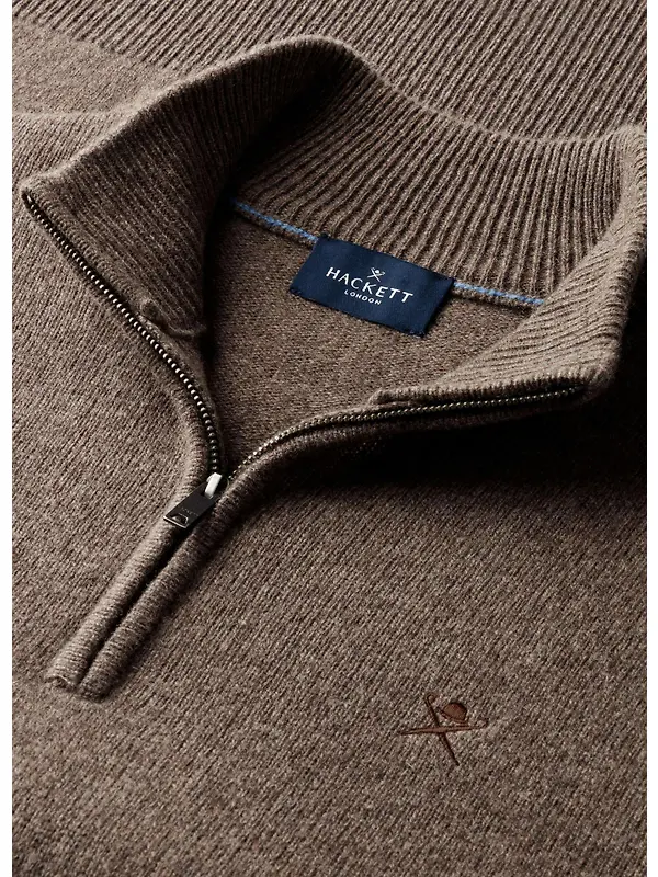 Hackett Men's Lambswool Quarter Zip Jumper - Putty Beige Image 5