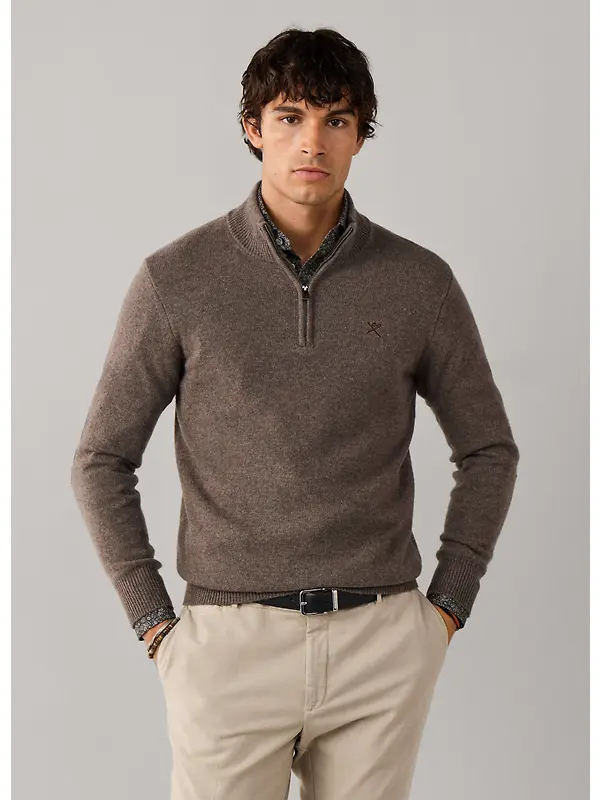 Hackett Men's Lambswool Quarter Zip Jumper - Putty Beige Image 6