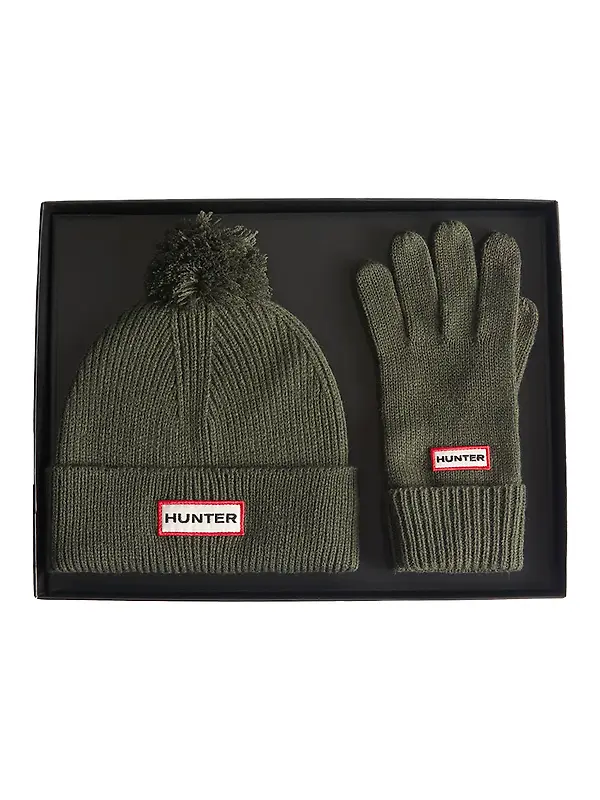 Hunter Anagach Ribbed Pom Beanie & Gloves Box Set - Kambaba Image 1