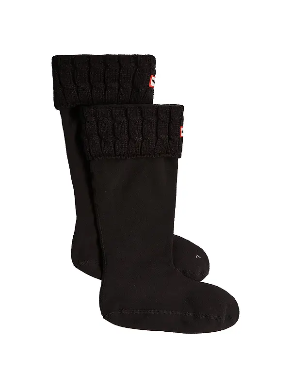 Hunter 6 Stitch Cable Tall Boot Socks - Black Image 1