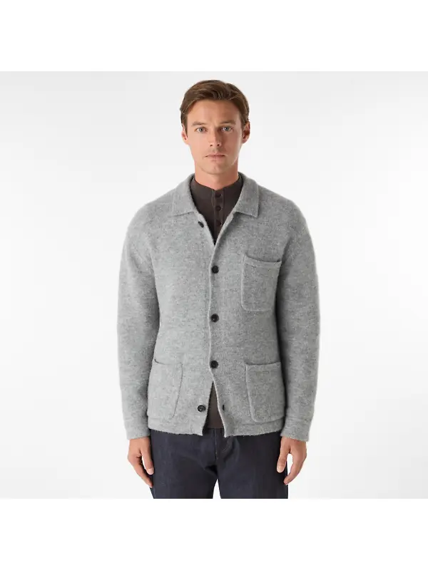 Oliver Sweeney Men's Heywood Alpaca Wool Blend Knitted Shirt - Grey Image 2