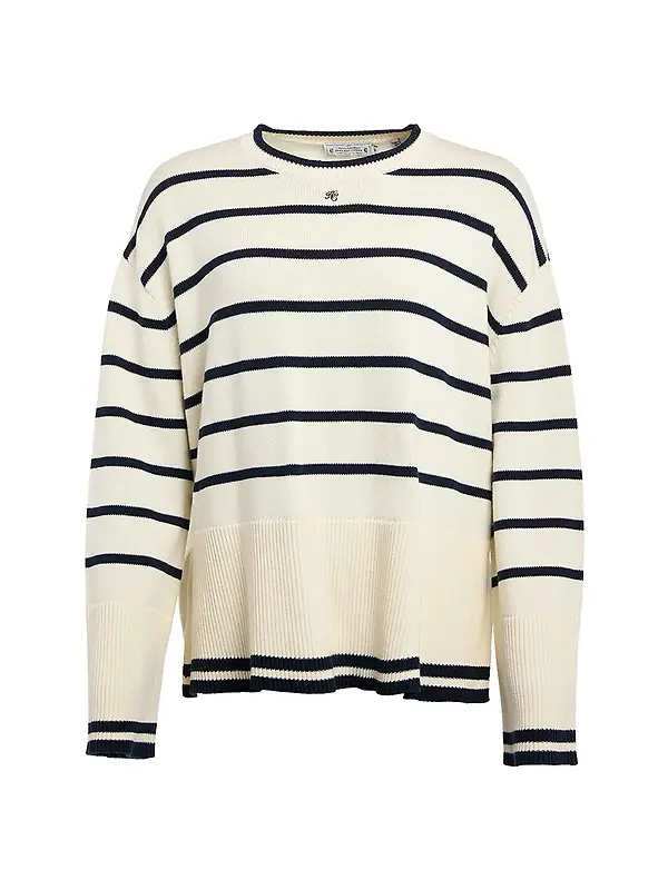 Holland Cooper Women's Antonia Crew Neck Knit - Navy Blue / Natural Stripe Image 1