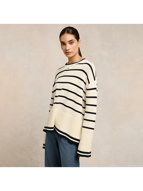 Holland Cooper Women's Antonia Crew Neck Knit - Navy Blue / Natural Stripe Image 2