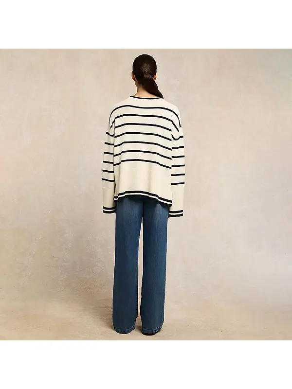 Holland Cooper Women's Antonia Crew Neck Knit - Navy Blue / Natural Stripe Image 4