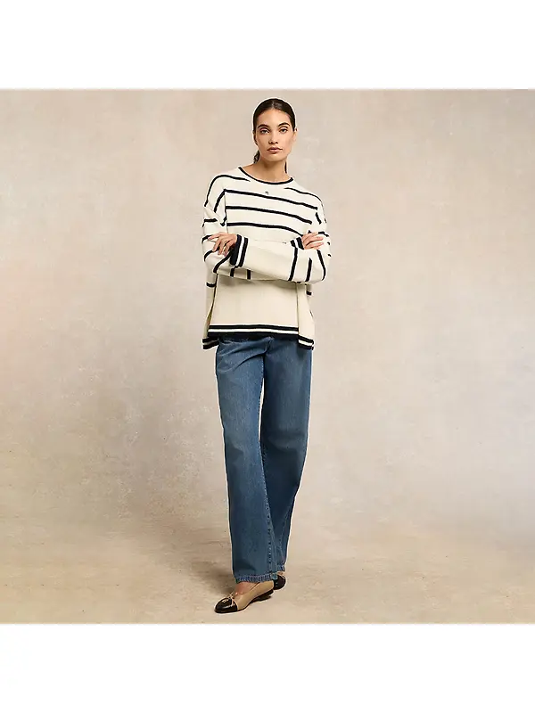 Holland Cooper Women's Antonia Crew Neck Knit - Navy Blue / Natural Stripe Image 5