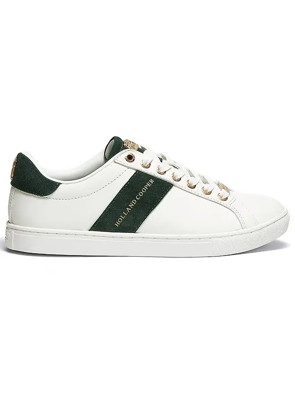 Holland Cooper Women's Knightsbridge Court Trainers - White Racing Green Image 1