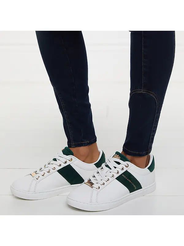 Holland Cooper Women's Knightsbridge Court Trainers - White Racing Green Image 3