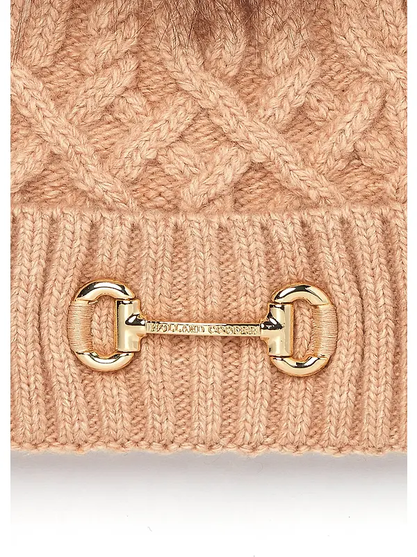 Holland Cooper Horsebit Beanie Bobble Hat - Camel Image 2
