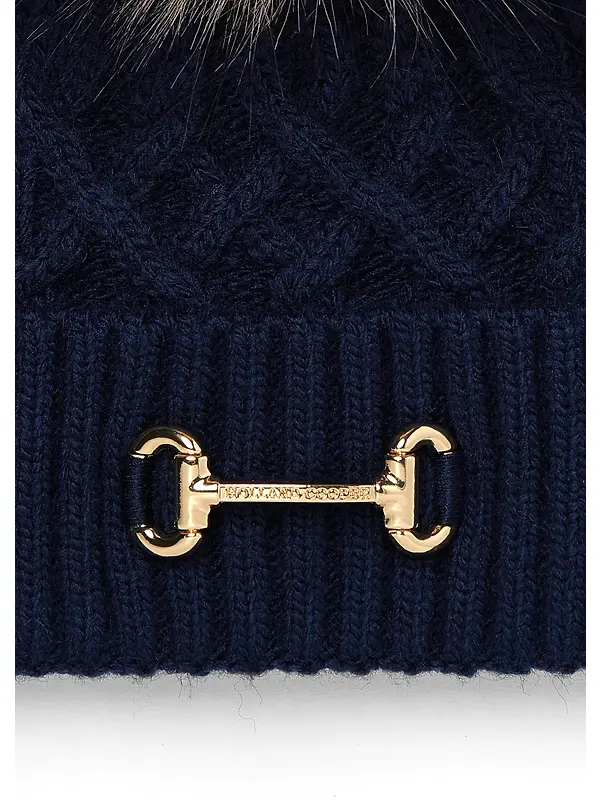Holland Cooper Horsebit Beanie Bobble Hat - Ink Navy Image 2