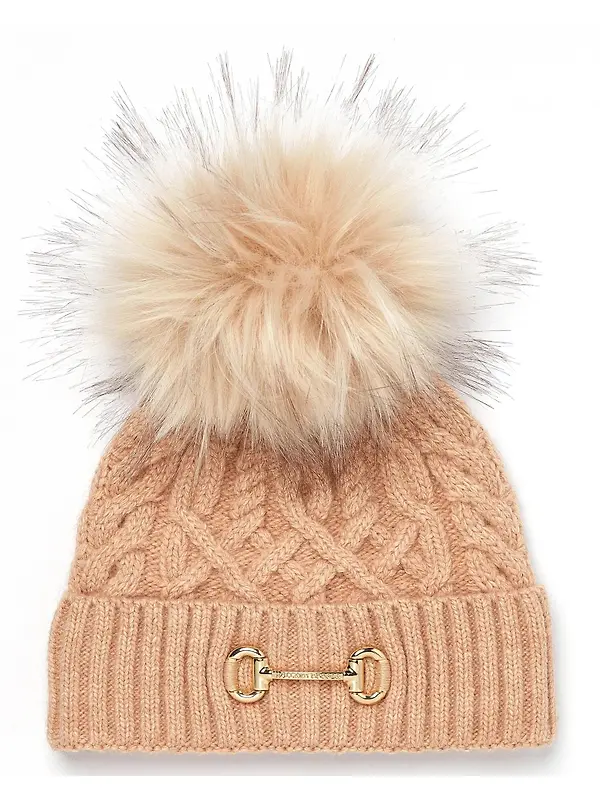 Holland Cooper Horsebit Beanie Bobble Hat - Camel Image 1