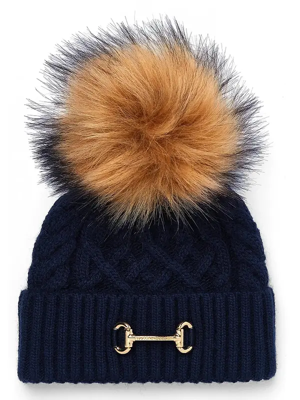 Holland Cooper Horsebit Beanie Bobble Hat - Ink Navy Image 1