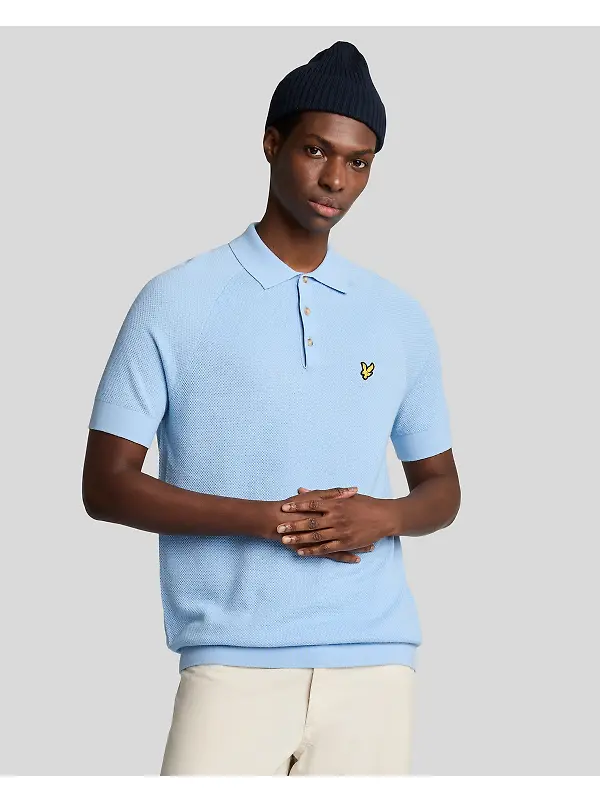 Lyle & Scott Men's Linen Blend Knitted Polo Shirt - Light Blue Image 2