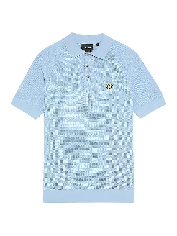 Lyle & Scott Men's Linen Blend Knitted Polo Shirt - Light Blue Image 1