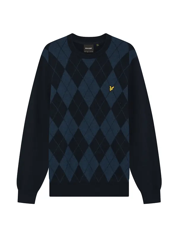 Lyle & Scott Men's Cotton Merino Argyle Jumper - Dark Navy Marl / Mid Navy Marl Product Image