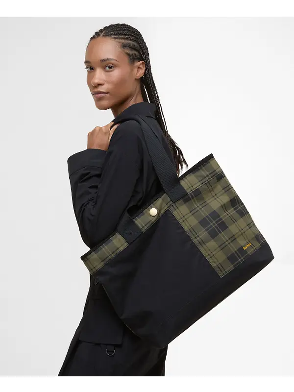 Barbour Women's Mya Patchwork Tote Bag - Black/Olive Check Image 3