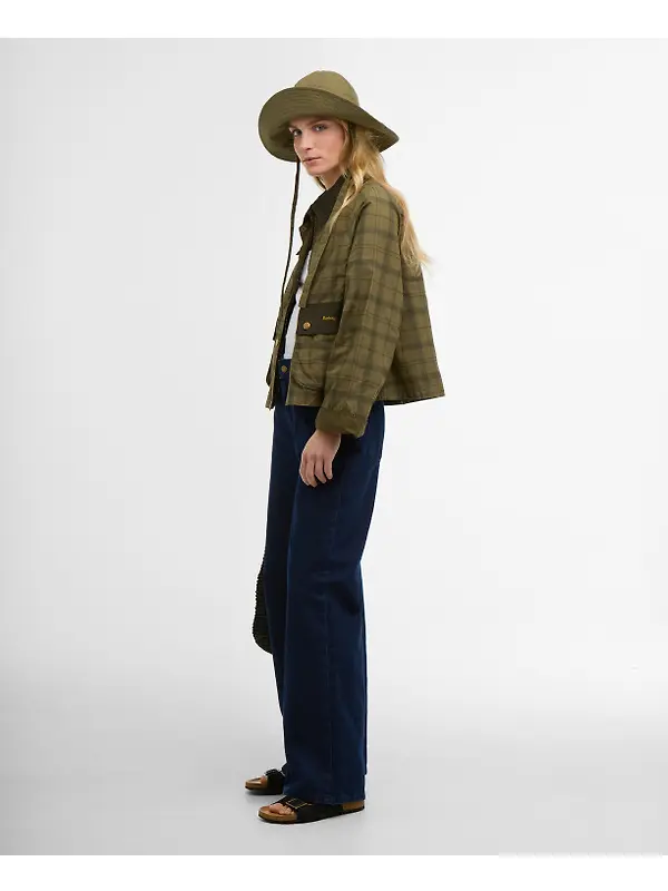 Barbour Women's Tartan Cropped Beadnell Casual Jacket - Dusky Green Tartan/Highland Image 3