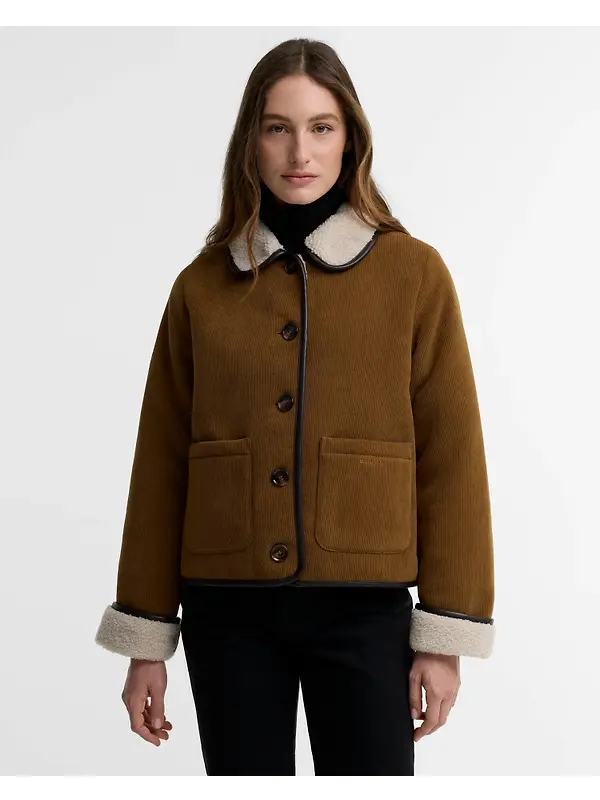 Barbour Women's Penny Fleece Cord Jacket - Tan / Ecru Image 2
