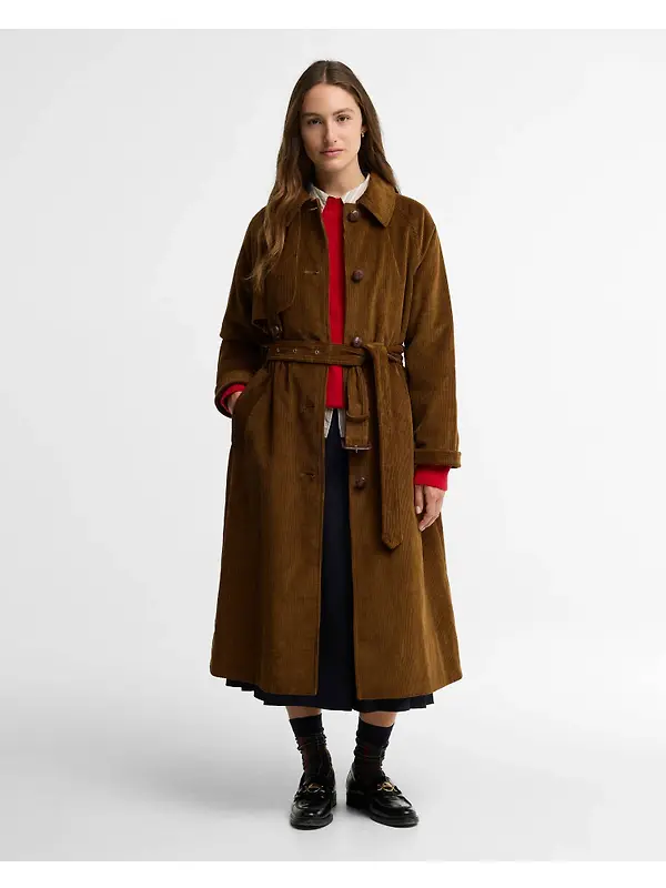 Barbour Women's Antonella Cord Trench Coat - Tan / Birchwood Dress Image 2