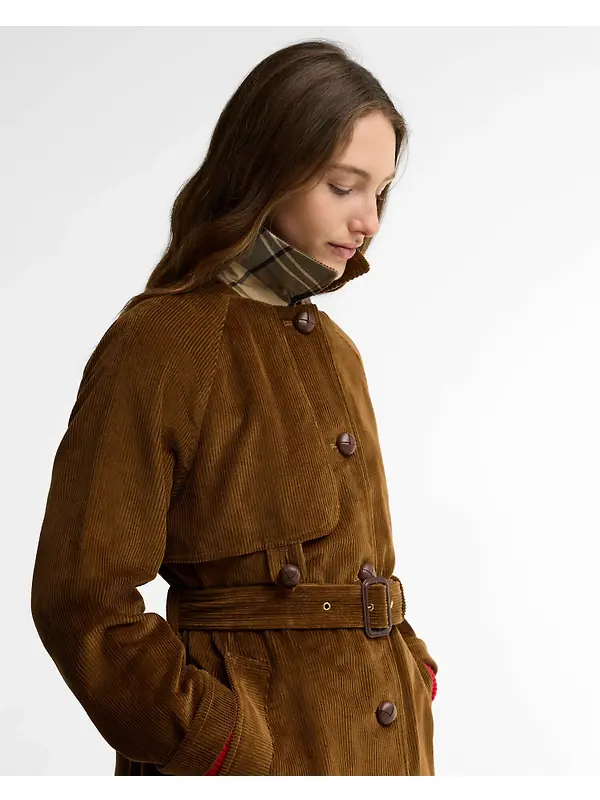 Barbour Women's Antonella Cord Trench Coat - Tan / Birchwood Dress Image 4