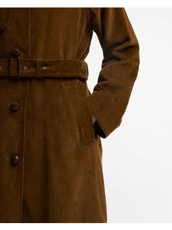 Barbour Women's Antonella Cord Trench Coat - Tan / Birchwood Dress Image 5