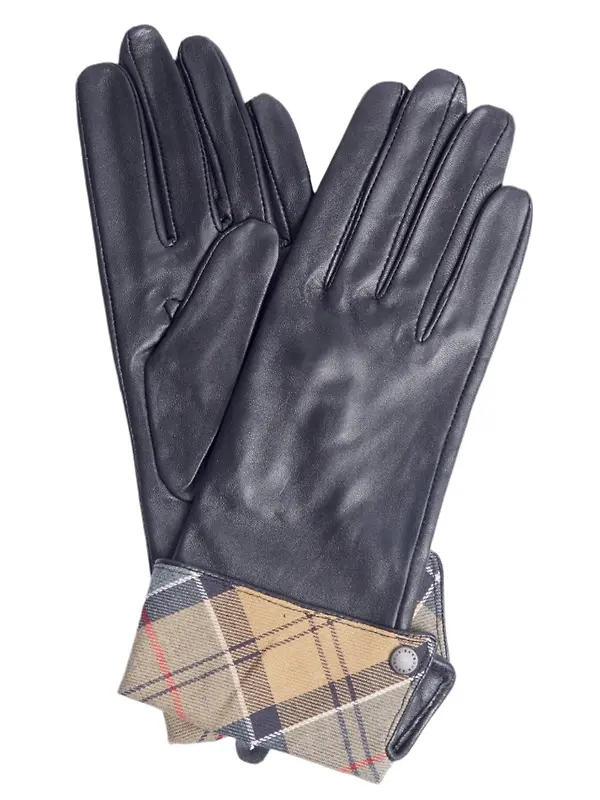 Product image of Barbour Women's Lady Jane Leather Gloves - Black/Dress Tartan