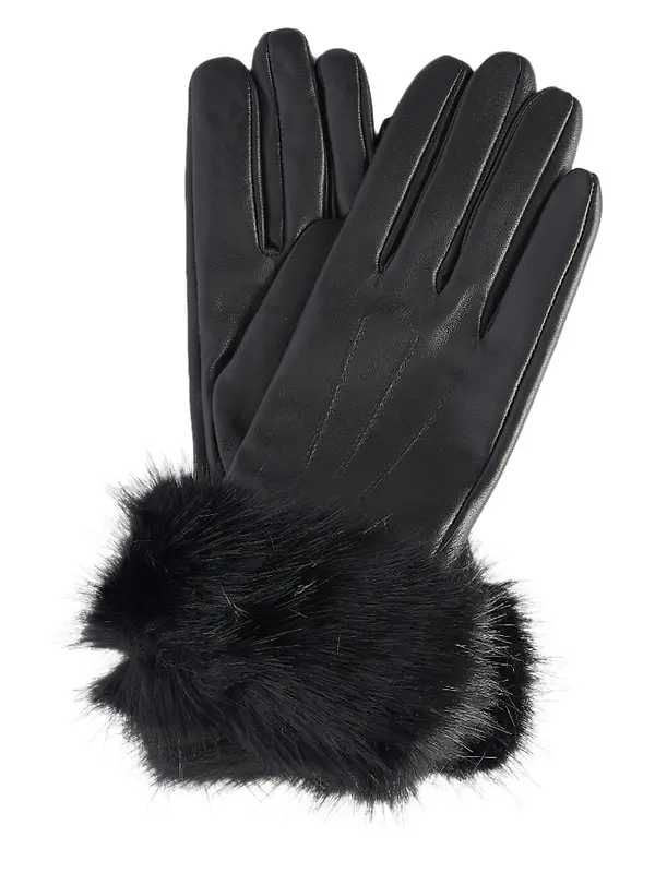 Product image of Barbour Women's Fur Trimmed Leather Gloves -  Black