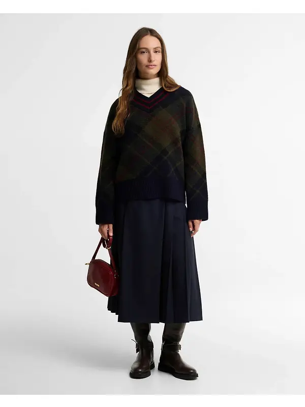 Barbour Women's Shae V-Neck Tartan Wool Jumper - Shadow Classic Tartan Image 3