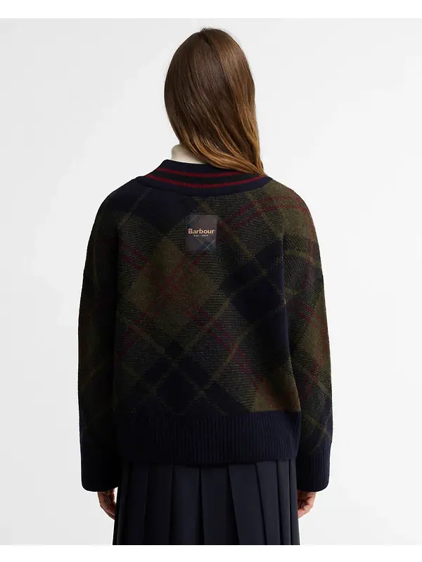 Barbour Women's Shae V-Neck Tartan Wool Jumper - Shadow Classic Tartan Image 4