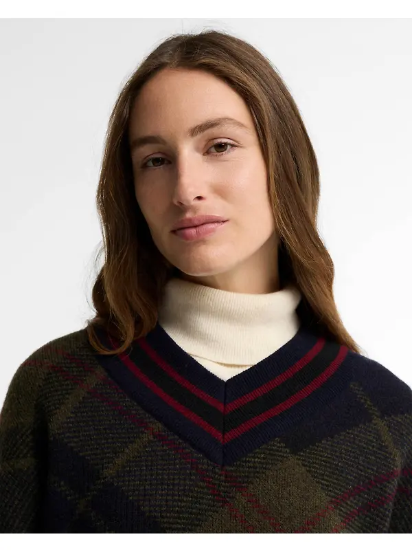Barbour Women's Shae V-Neck Tartan Wool Jumper - Shadow Classic Tartan Image 5