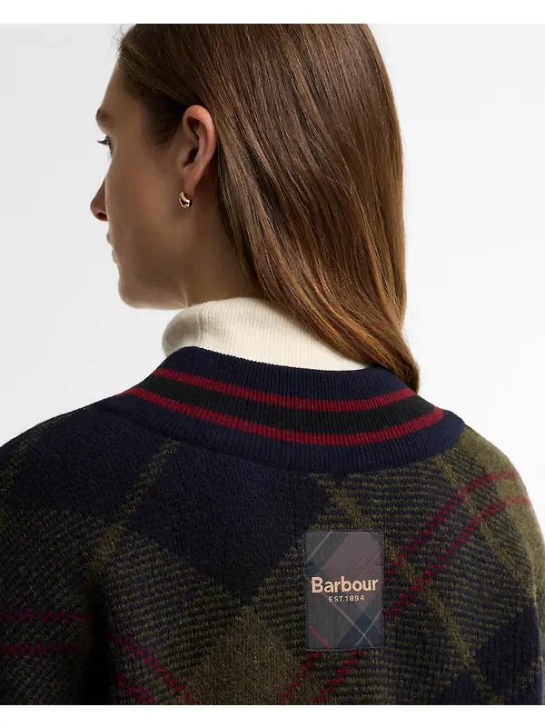 Barbour Women's Shae V-Neck Tartan Wool Jumper - Shadow Classic Tartan Image 6