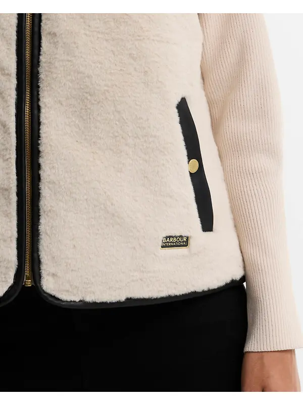 Barbour International Women's Oulton Faux-Fur Liner - Lt Stone / Black Image 6